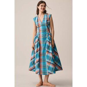 Maeve Sleeveless V-Neck Basque-Waist Midi Dress M